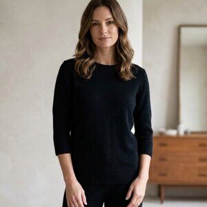 Barrie Scotland Classic Black Crewneck Sweater 100% Pure Cashmere Size S Luxury